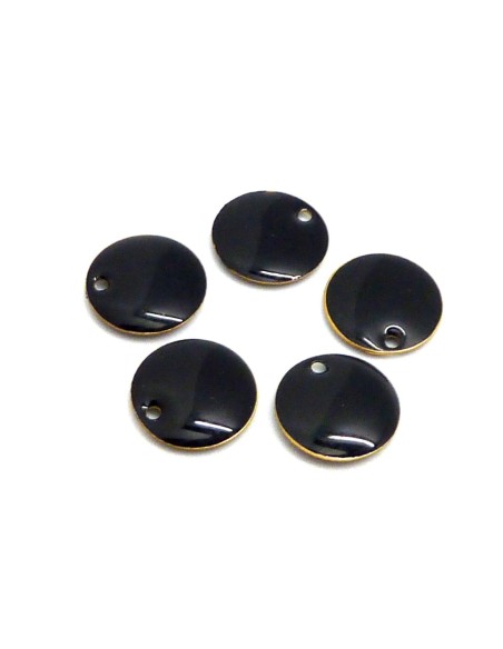 R-5 petits sequins émaillés recto/verso 10,5mm de couleur noir sur base laiton