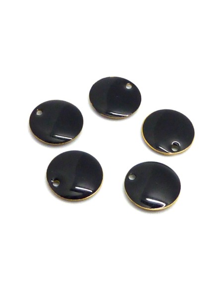 R-5 petits sequins émaillés recto/verso 10,5mm de couleur noir sur base laiton