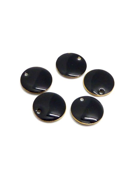 R-5 petits sequins émaillés recto/verso 10,5mm de couleur noir sur base laiton
