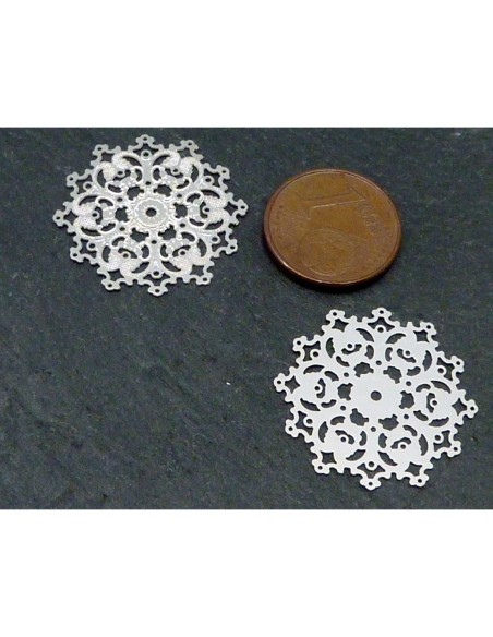 R-2 Estampes en filigrane rosace très fine, légère, flocon de neige 21,7mm en métal argenté brillant blanc
