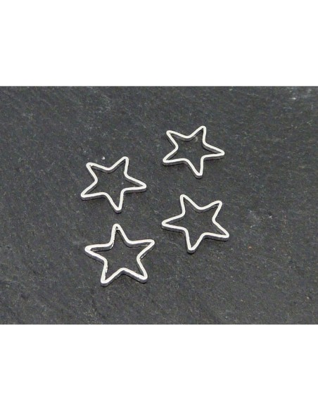 10 Connecteurs petite étoiles en filigrane très fin et léger 10,4mm en métal argenté brillant blanc