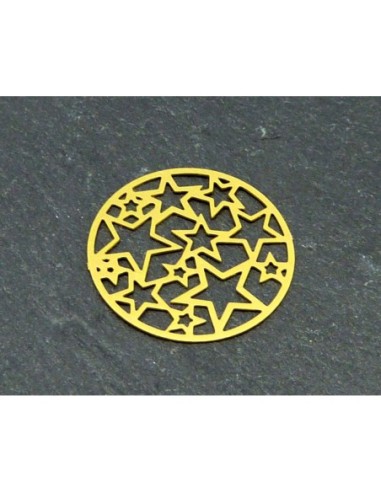 2 Estampes en filigrane ronde motif étoile 20,4mm en métal doré