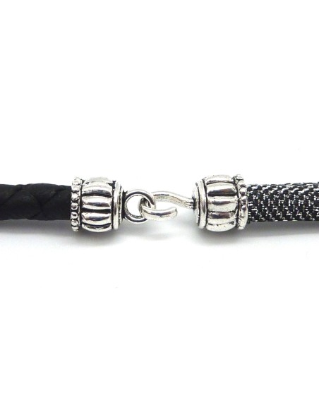 2 Fermoirs crochet avec embout rond pour cordon de 5,5mm - 6mm en métal argenté travaillé