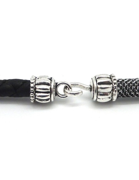 2 Fermoirs crochet avec embout rond pour cordon de 5,5mm - 6mm en métal argenté travaillé