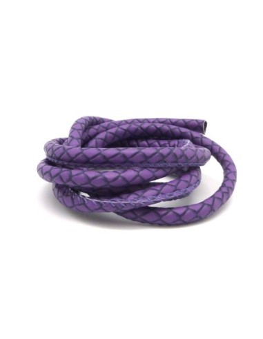 1m cordon simili cuir 6mm carreaux, jacquards, imitation serpent, écailles de couleur violet mat