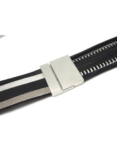 Fermoir aimanté rectangle manchette pour bracelet multirangs  20mm en métal argenté