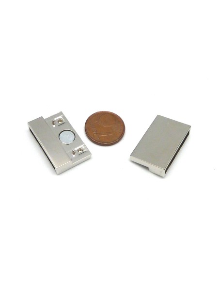 Fermoir aimanté rectangle manchette pour bracelet multirangs  20mm en métal argenté