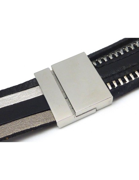 Fermoir aimanté rectangle manchette pour bracelet multirangs  20mm en métal argenté
