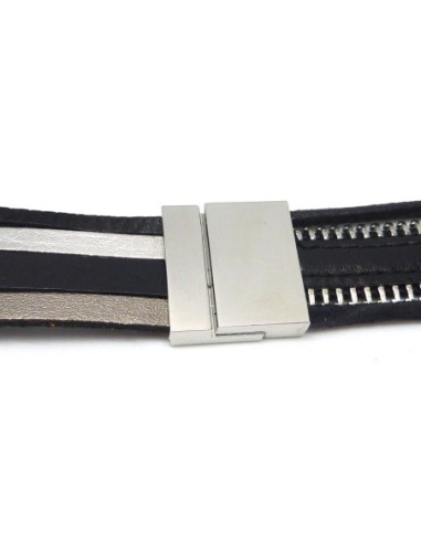 Fermoir aimanté rectangle manchette pour bracelet multirangs  20mm en métal argenté