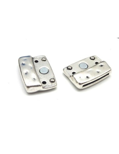 Fermoir aimanté rectangle manchette 19,5mm pour bracelet multirangs en métal argenté martelé ouverture fine