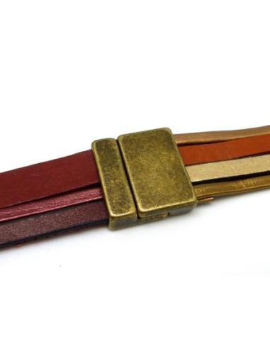 Fermoir aimanté rectangle manchette pour lanière cuir 19,4mm en métal de couleur bronze