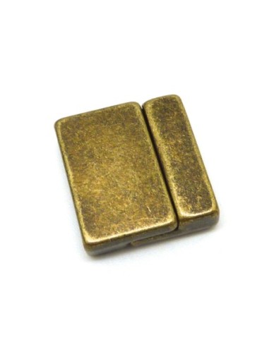 Fermoir aimanté rectangle manchette pour lanière cuir 19,4mm en métal de couleur bronze