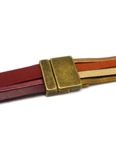 Fermoir aimanté rectangle manchette pour lanière cuir 19,4mm en métal de couleur bronze