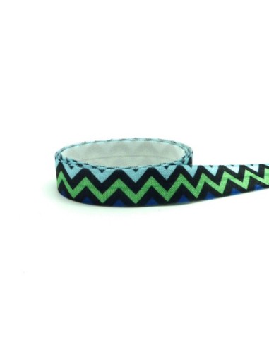 R-1m Ruban élastique 15mm motif zigzag triangle géométrique pour headband par exemple de couleur bleu marine, vert