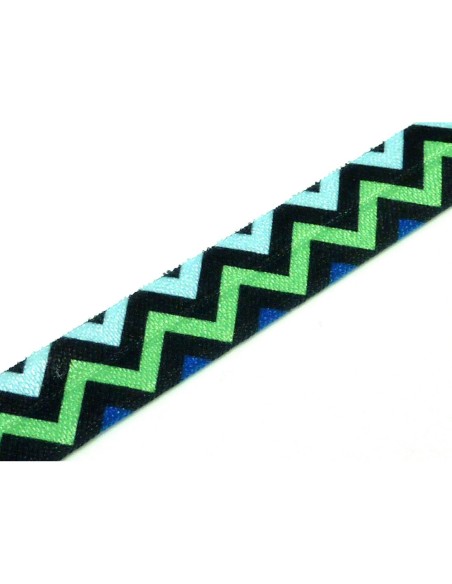 R-1m Ruban élastique 15mm motif zigzag triangle géométrique pour headband par exemple de couleur bleu marine, vert