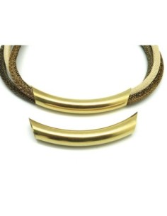 1 grand tube légèrement incurvé en métal doré (laiton) pour cordon de 11mm - longueur 9cm - idéal création géométrique