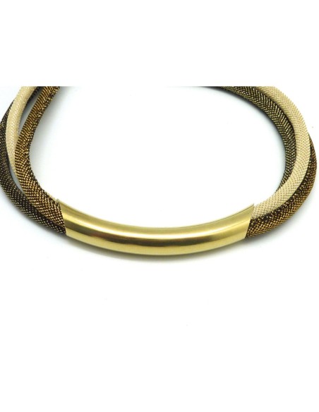 1 grand tube légèrement incurvé en métal doré (laiton) pour cordon de 11mm - longueur 9cm - idéal création géométrique