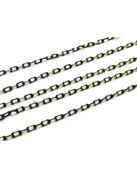 R-1m de chaine fine en métal doré et noir comme facetté maillon 3,7 x 2,2mm