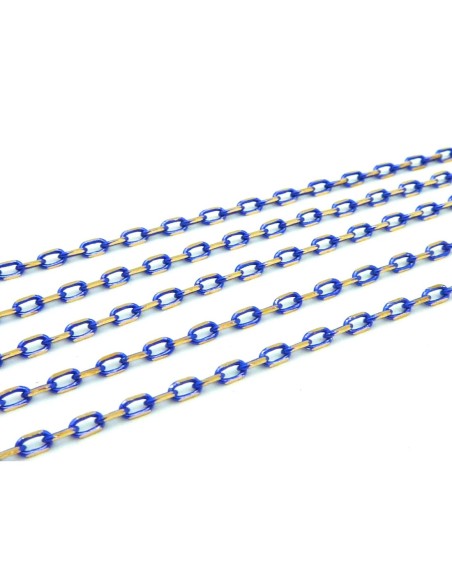 1m de chaine fine en métal doré et bleu électrique indigo comme facetté maillon 3,7 x 2,2mm