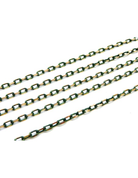 1m de chaine fine en métal doré et vert foncé, vert impérial comme facetté maillon 3,7 x 2,2mm