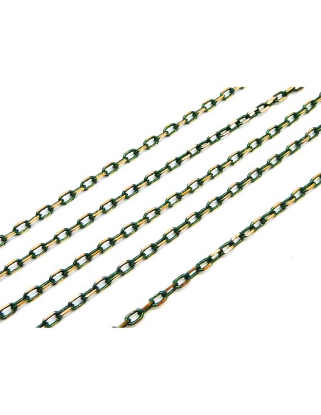 1m de chaine fine en métal doré et vert foncé, vert impérial comme facetté maillon 3,7 x 2,2mm