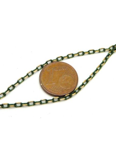 1m de chaine fine en métal doré et vert foncé,...