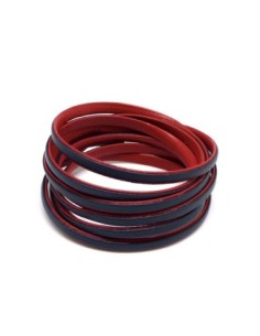 Lanière simili cuir bicolore bleu marin et rouge