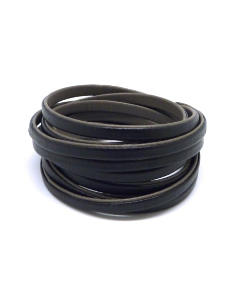 1,6M Cordon plat cuir synthétique bicolore noir  / gris souris 5mm