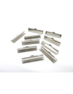 10 Embout griffe 25mm serre ruban, lacet, fil cordon en métal argenté gravé de points