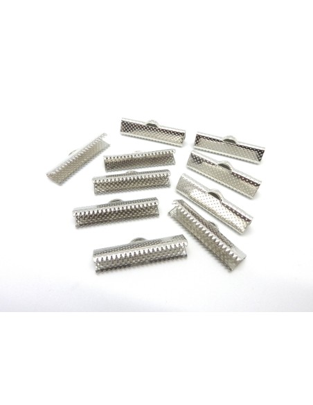10 Embout griffe 25mm serre ruban, lacet, fil cordon en métal argenté gravé de points