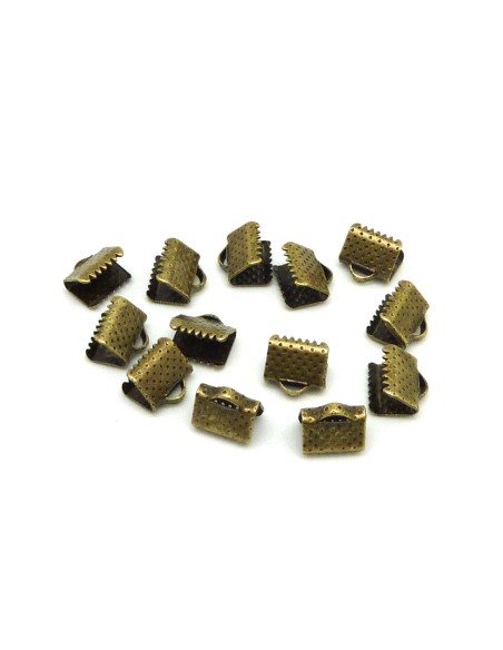 20 Embouts griffe 8mm, serre ruban, lacet, fil cordon en métal de couleur bronze gravé de points