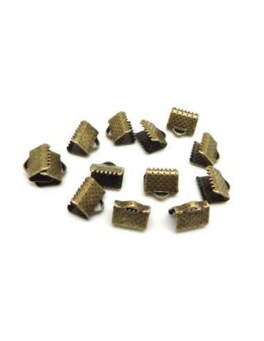 20 Embouts griffe 8mm, serre ruban, lacet, fil cordon en métal de couleur bronze gravé de points