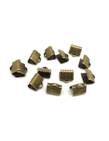20 Embouts griffe 8mm, serre ruban, lacet, fil cordon en métal de couleur bronze gravé de points