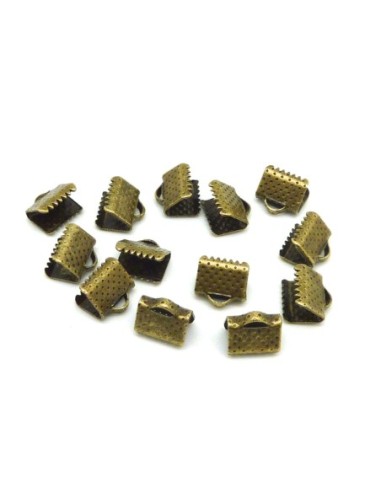 20 Embouts griffe 8mm, serre ruban, lacet, fil cordon en métal de couleur bronze gravé de points