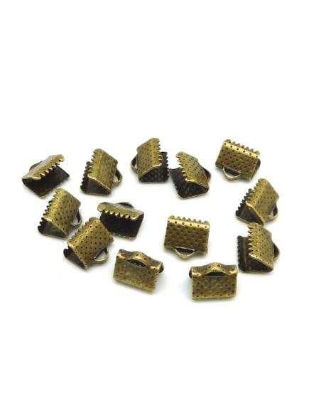 20 Embouts griffe 8mm, serre ruban, lacet, fil cordon en métal de couleur bronze gravé de points