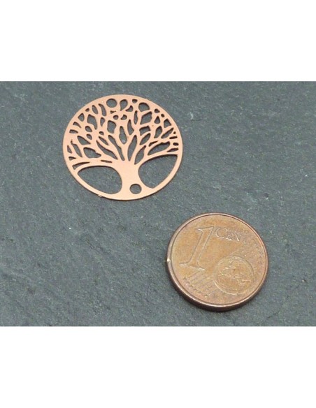 R-2 Estampes connecteur en filigrane ronde arbre de vie 20mm en métal de couleur or rose