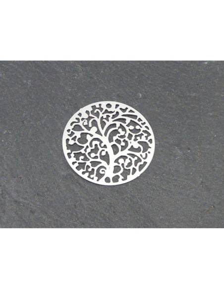 R-2 Estampes connecteur en filigrane ronde arbre de vie travaillé 23mm en métal argenté brillant blanc
