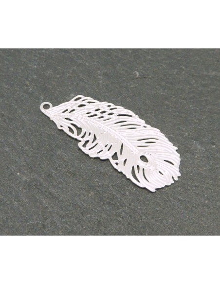 R-2 pendentifs breloques plume en filigrane très fine, légère et stylisé 26,4mm en métal argenté