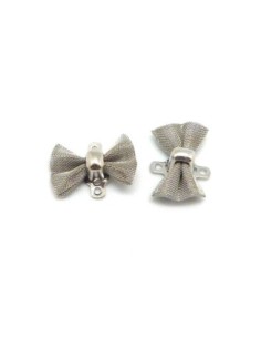 2 Connecteur mini noeud en maille comme tissé, style organza en métal argenté 12,7mm x 9mm