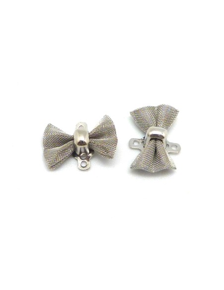 2 Connecteur mini noeud en maille comme tissé, style organza en métal argenté 12,7mm x 9mm