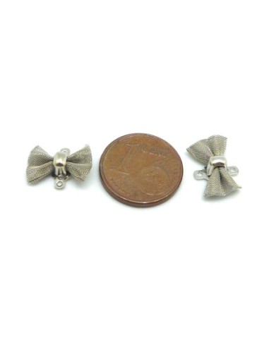2 Connecteur mini noeud en maille comme tissé, style organza en métal argenté 12,7mm x 9mm