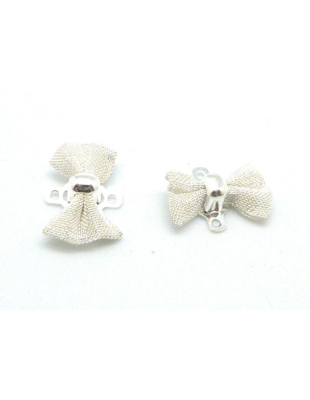 2 Connecteur mini noeud en maille comme tissé, style organza en métal argenté brillant blanc 12,7mm x 9mm