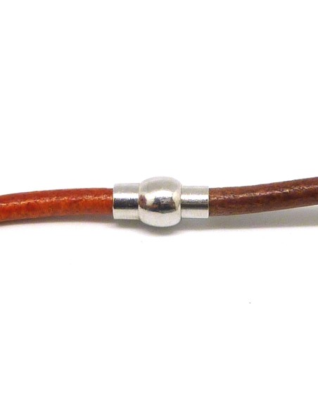 Fermoir aimanté rond en métal argenté pour cordon de 4mm