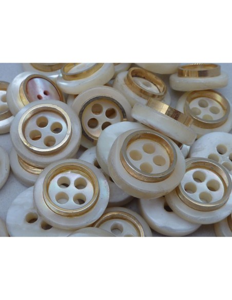 6 Boutons connecteur Vintage rond écru et doré nacre 22mm
