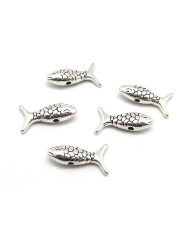 5 Perles poisson 17,7mm en métal argenté