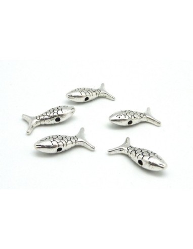 5 Perles poisson 17,7mm en métal argenté