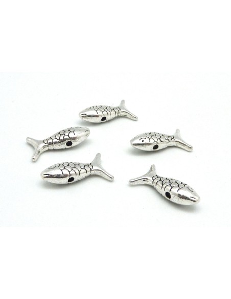 5 Perles poisson 17,7mm en métal argenté