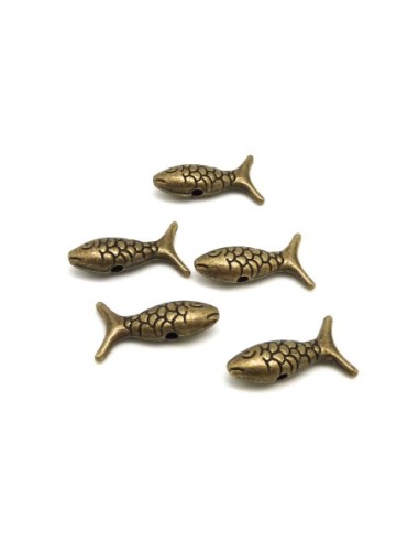 5 Perles poisson 17,7mm en métal de couleur bronze