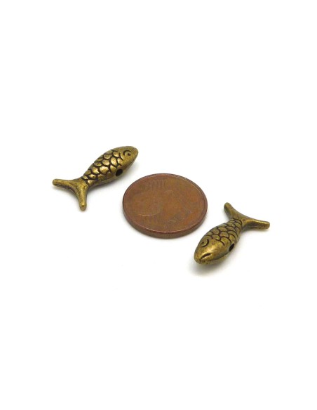 5 Perles poisson 17,7mm en métal de couleur bronze