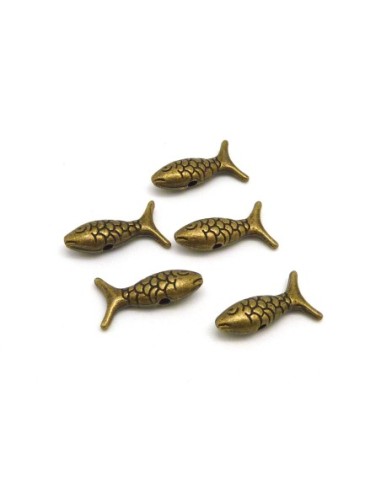 5 Perles poisson 17,7mm en métal de couleur bronze